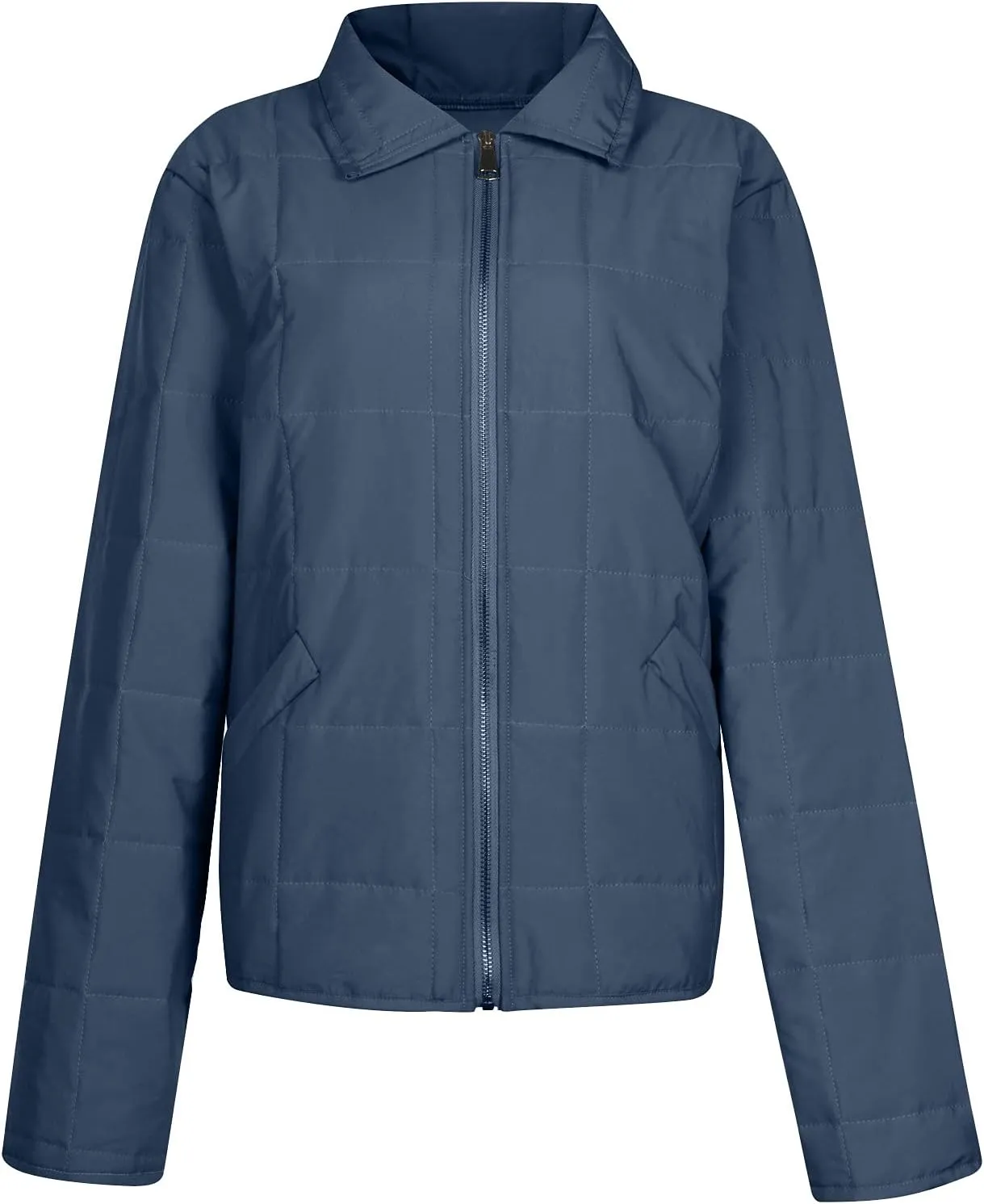 Quilted Jackets for Women Long Sleeve Zip Up Jacket Coat Loose Fit Puffer Jackets Winter Warm Outwear with Pockets