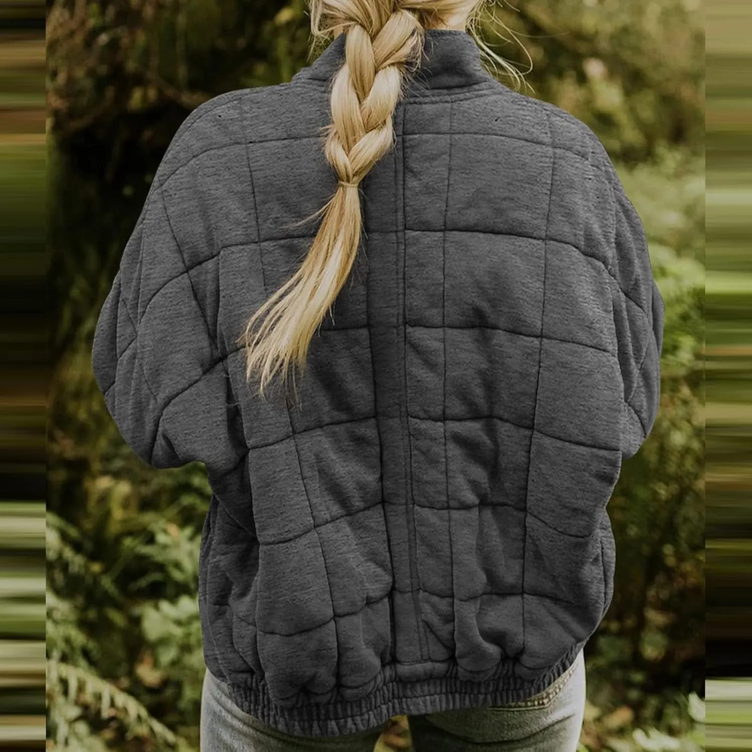 Quilted Jackets for Women Long Sleeve Zip Up Jacket Coat Loose Fit Puffer Jackets Winter Warm Outwear with Pockets