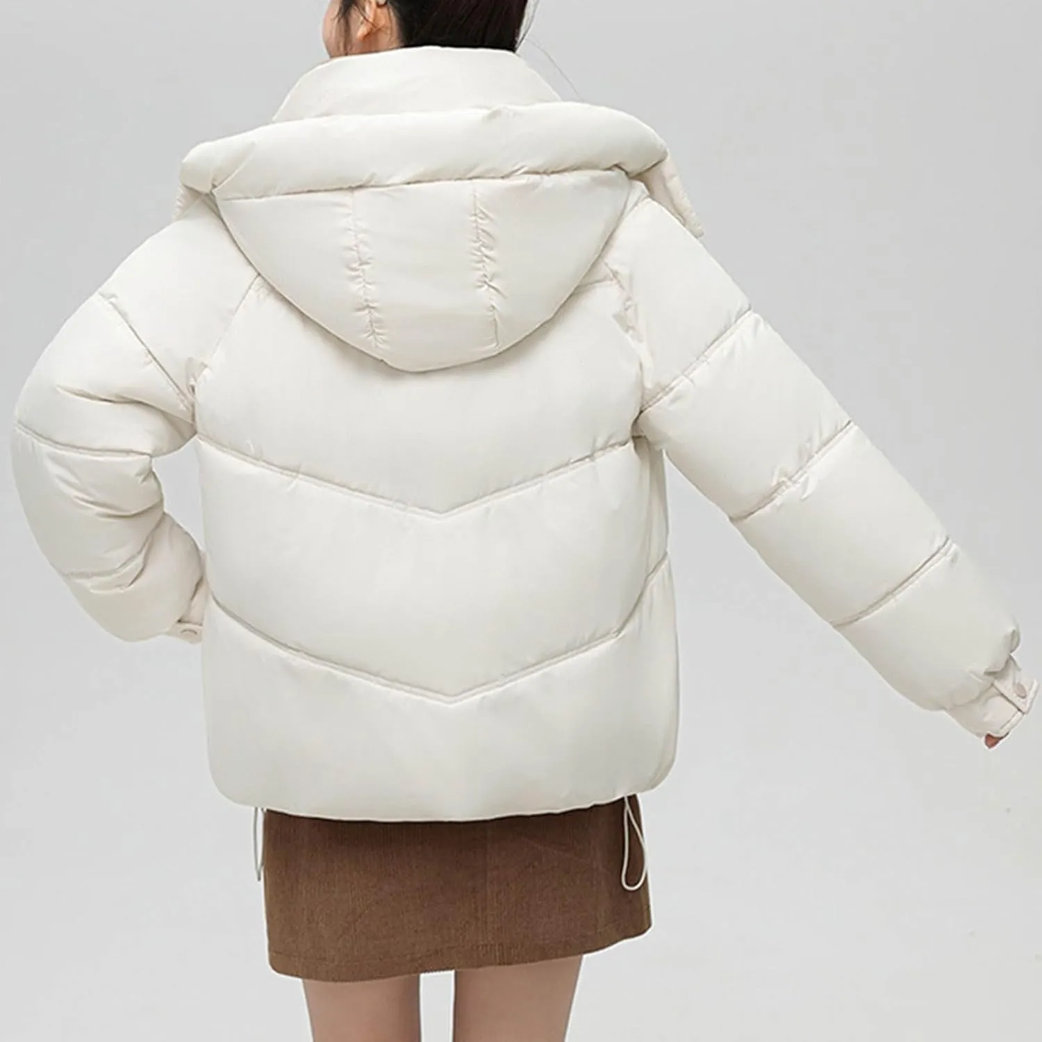 Quilted Jackets for Women Thicken Thermal Puffer Jackets Winter Soild Hooded down Coats Cute Girl Warm Outerwear