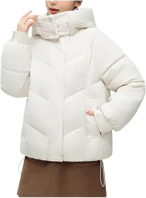 Quilted Jackets for Women Thicken Thermal Puffer Jackets Winter Soild Hooded down Coats Cute Girl Warm Outerwear