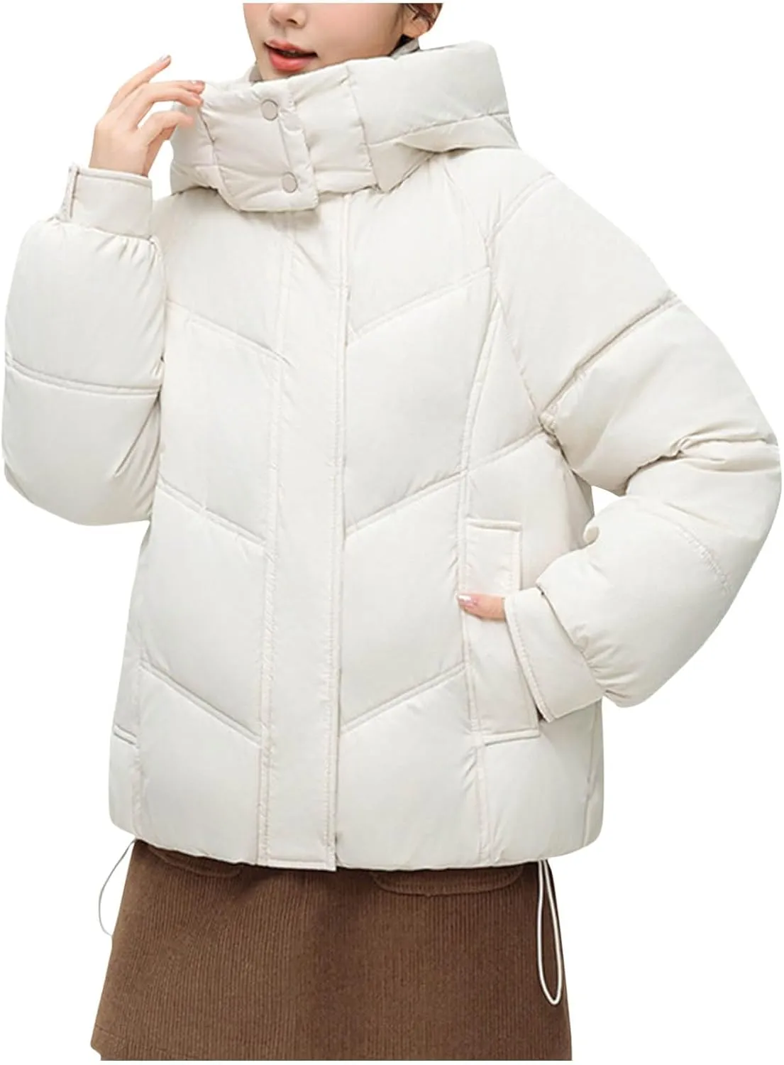 Quilted Jackets for Women Thicken Thermal Puffer Jackets Winter Soild Hooded down Coats Cute Girl Warm Outerwear