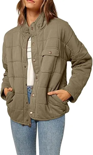 Quilted Jackets for Women Winter Casual Loose Warm Jacket Lightweight Fashion Zip Up Padded Coat Outwear with Pockets