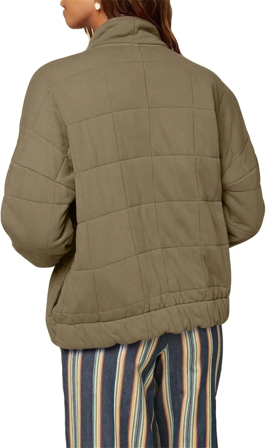 Quilted Jackets for Women Winter Casual Loose Warm Jacket Lightweight Fashion Zip Up Padded Coat Outwear with Pockets