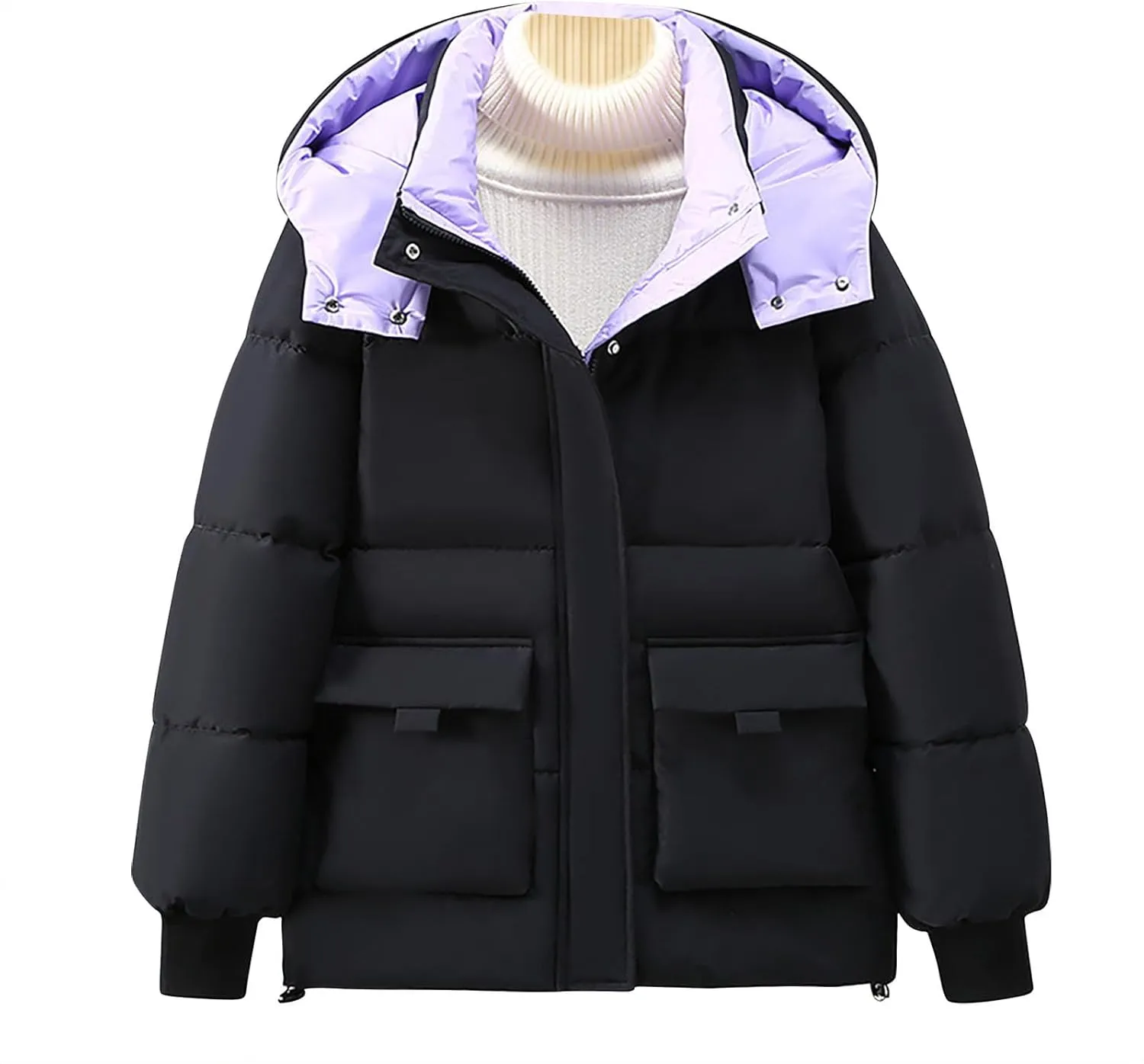 Quilted Jackets for Women Winter Thermal Full-Zip Puffer Jacket Fashion Thickened down Coats Snow Jackets with Hood