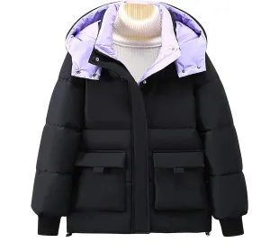 Quilted Jackets for Women Winter Thermal Full-Zip Puffer Jacket Fashion Thickened down Coats Snow Jackets with Hood