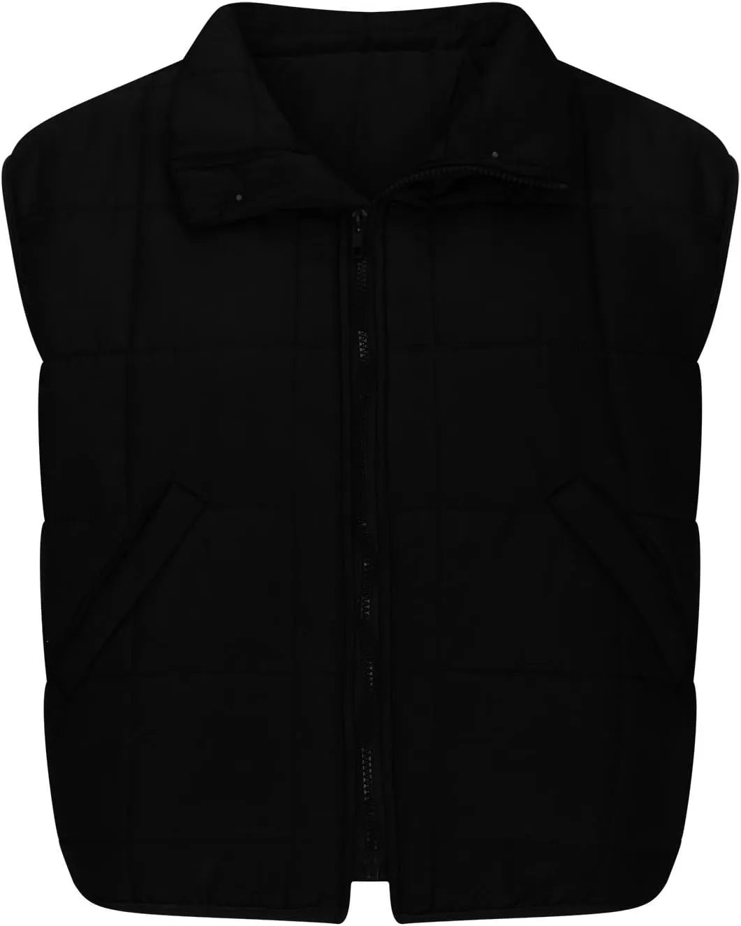 Quilted Vest Women Winter Stand Collar Cropped Quilted Down Gilet Jacket Oversized Zip Up Down Puffer Jacket Outerwear