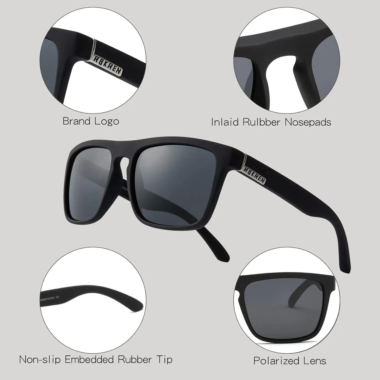 RAKREN Square Polarized Sunglasses Men Women Classic Fishing Driving Sports Sunglasses for Men 100% UV Protection