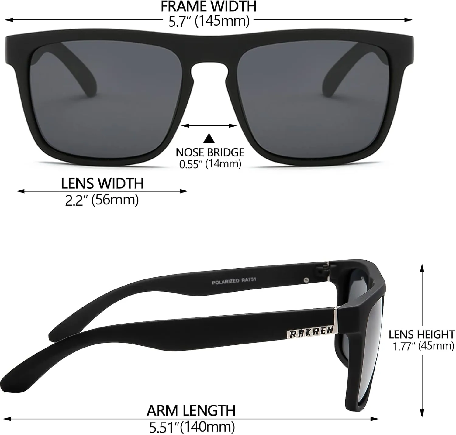 RAKREN Square Polarized Sunglasses Men Women Classic Fishing Driving Sports Sunglasses for Men 100% UV Protection
