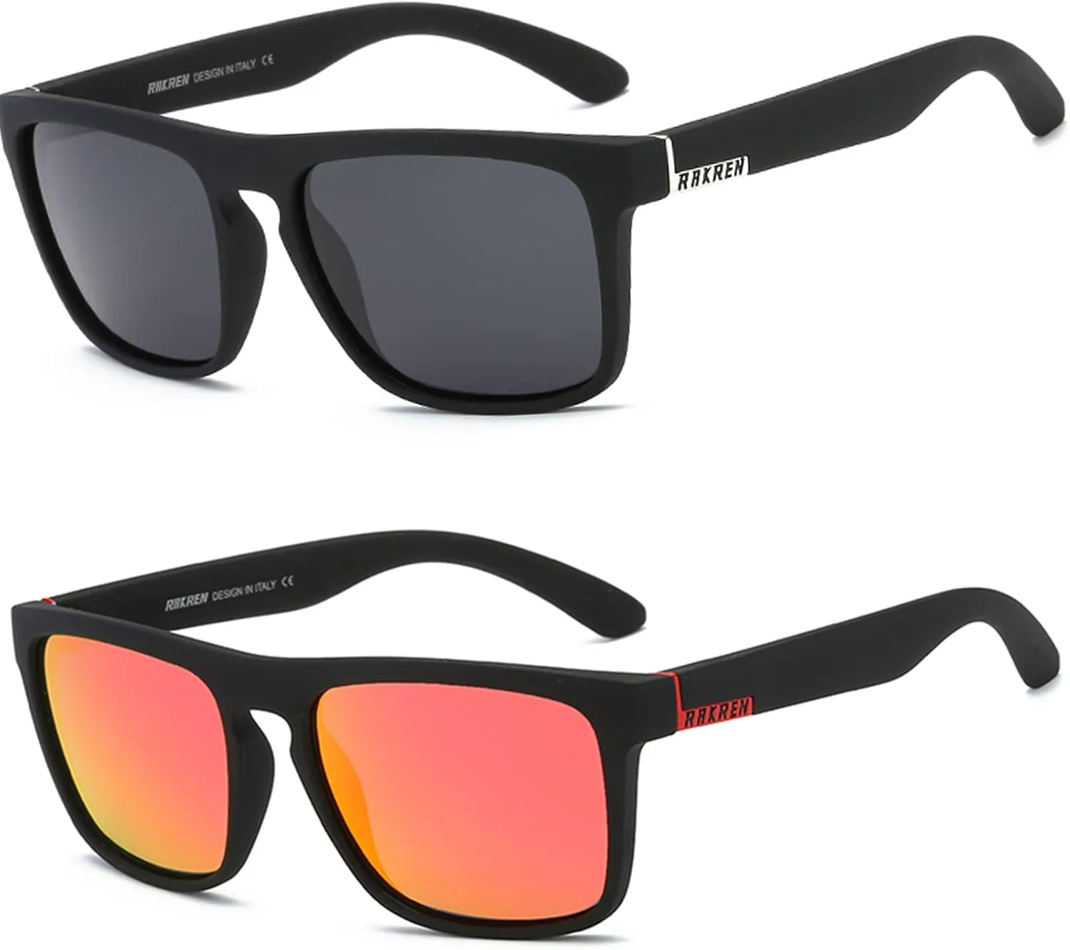 RAKREN Square Polarized Sunglasses Men Women Classic Fishing Driving Sports Sunglasses for Men 100% UV Protection