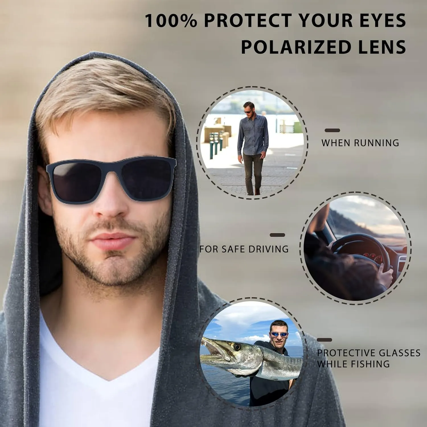Retro Polarized Sunglasses For Men Women,Square Sport Sun Glasses Shades Shady Rays for Fishing UV Protection