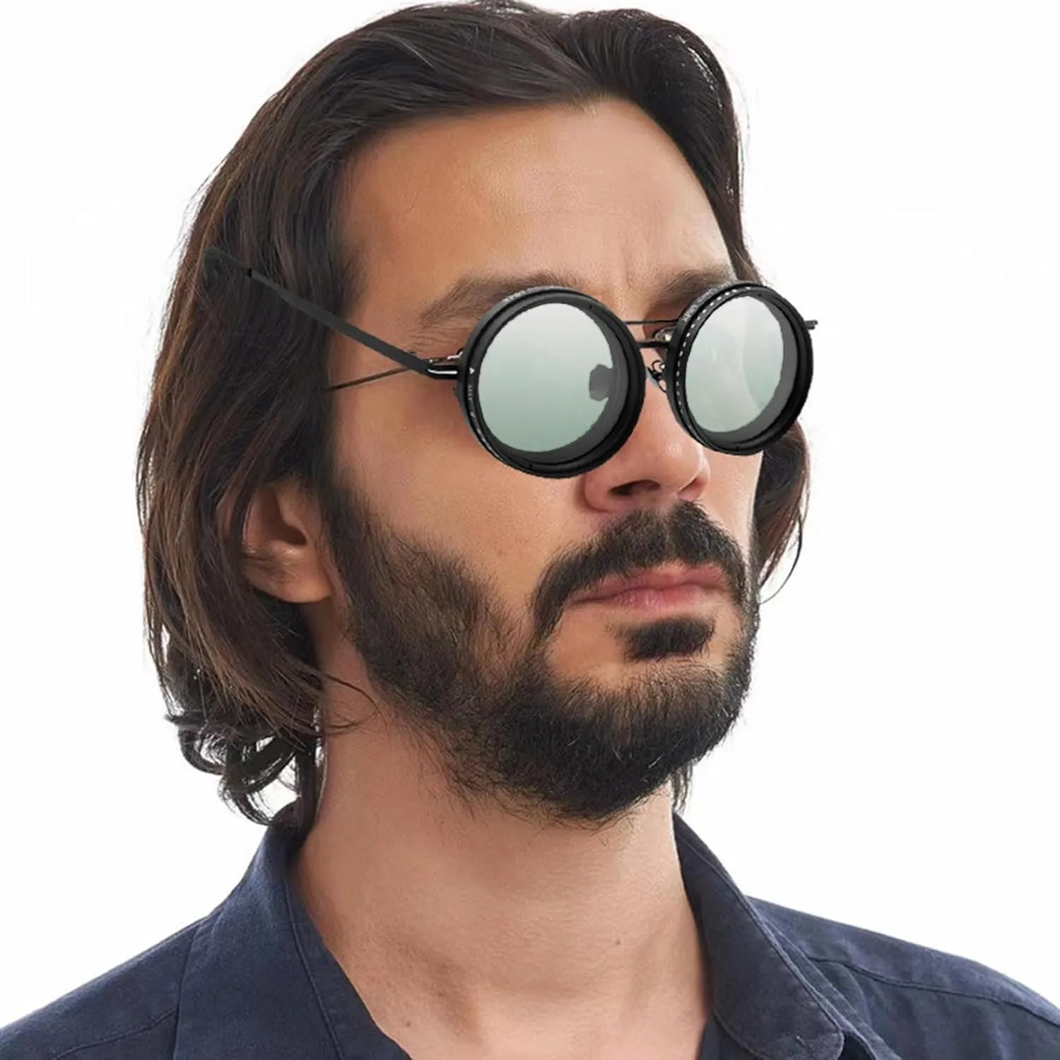 Round Sunglasses for Men, Shatterproof 1-9 Gears Mens Sunglasses Polarized, Adjustable Lens Photochromic Sunglass for Men