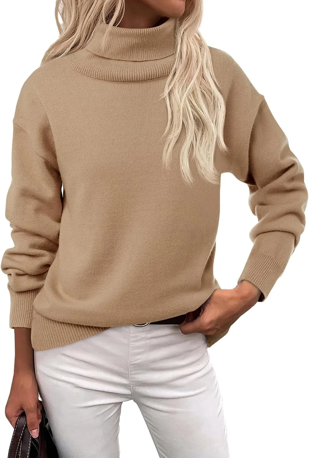 Saodimallsu Womens Oversized Turtleneck Sweaters Long Sleeve Soft Knit Casual Tunic Sweater Tops
