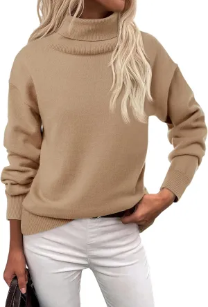 Saodimallsu Womens Oversized Turtleneck Sweaters Long Sleeve Soft Knit Casual Tunic Sweater Tops