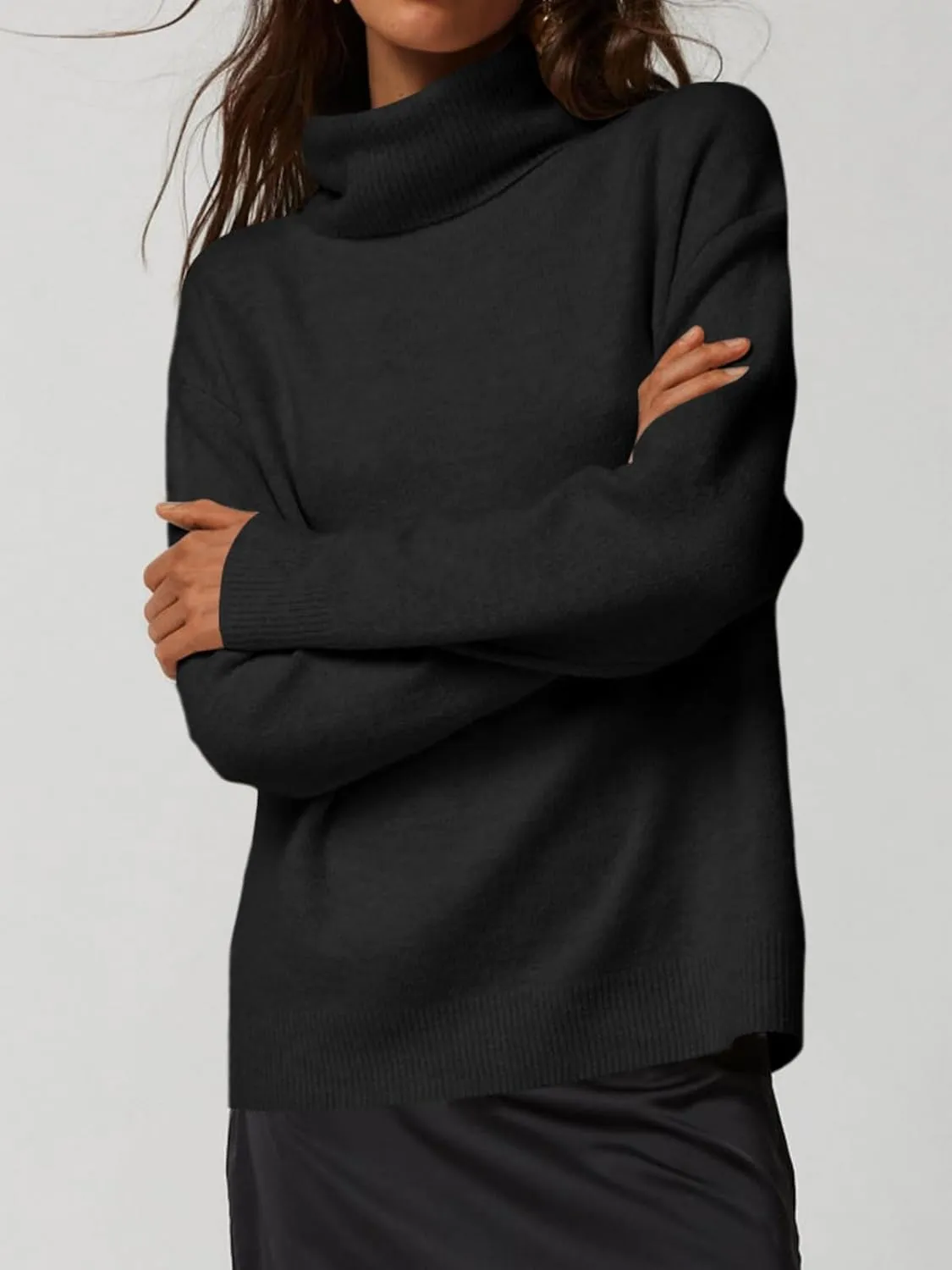 Saodimallsu Womens Oversized Turtleneck Sweaters Long Sleeve Soft Knit Casual Tunic Sweater Tops