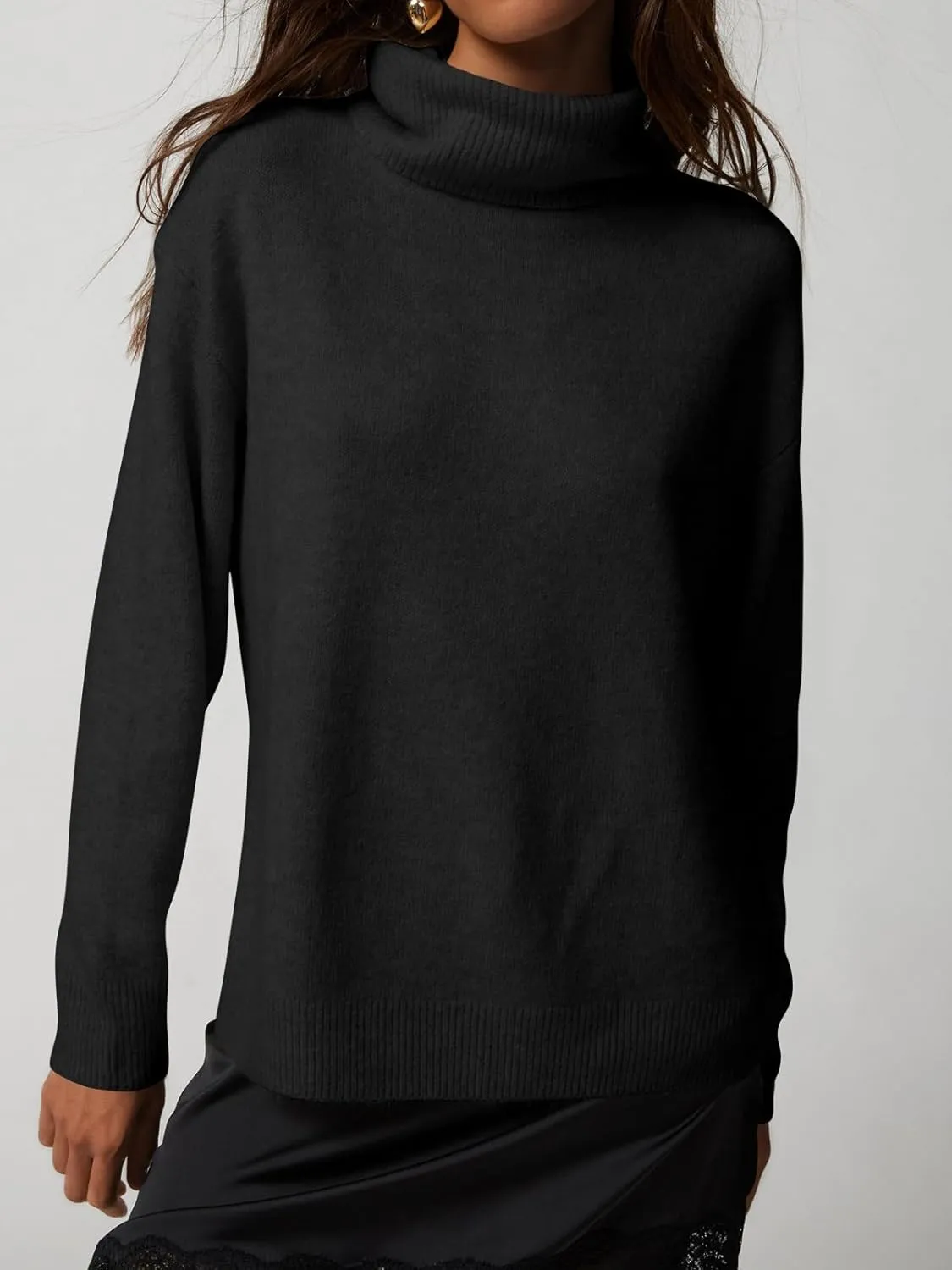 Saodimallsu Womens Oversized Turtleneck Sweaters Long Sleeve Soft Knit Casual Tunic Sweater Tops