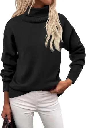 Saodimallsu Womens Oversized Turtleneck Sweaters Long Sleeve Soft Knit Casual Tunic Sweater Tops