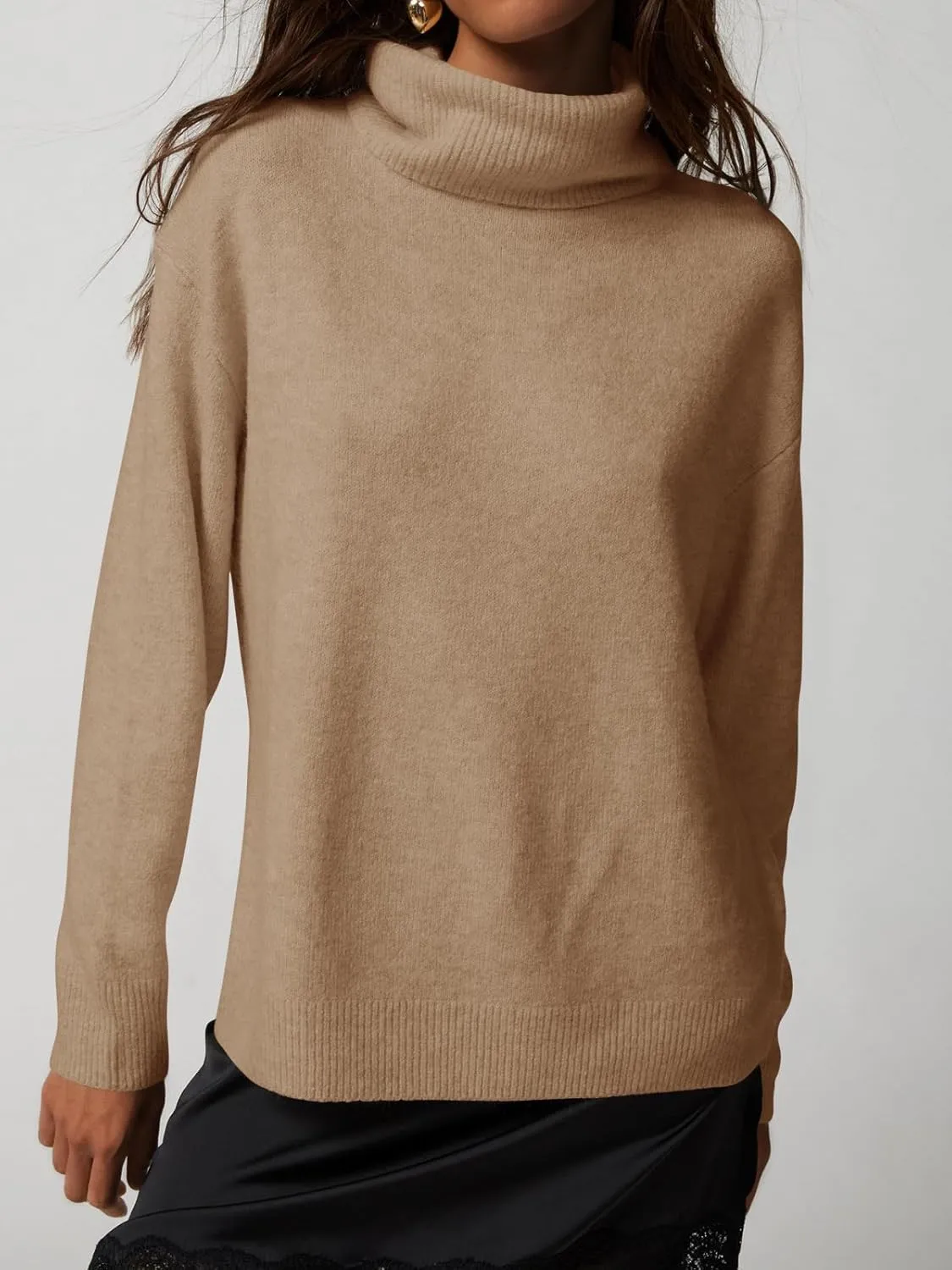 Saodimallsu Womens Oversized Turtleneck Sweaters Long Sleeve Soft Knit Casual Tunic Sweater Tops