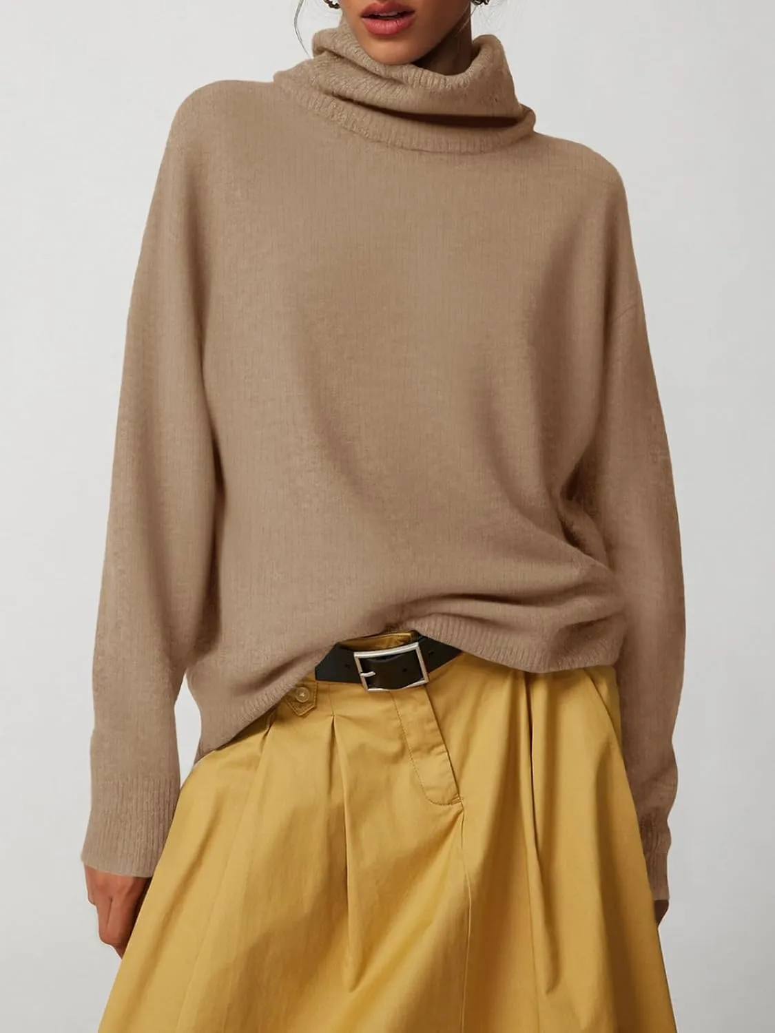 Saodimallsu Womens Oversized Turtleneck Sweaters Long Sleeve Soft Knit Casual Tunic Sweater Tops