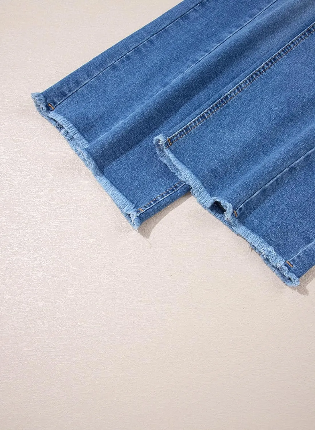 Sidefeel Women's Bowknot Wide Leg Jeans High Waisted Strechy Raw Hem Denim Pants