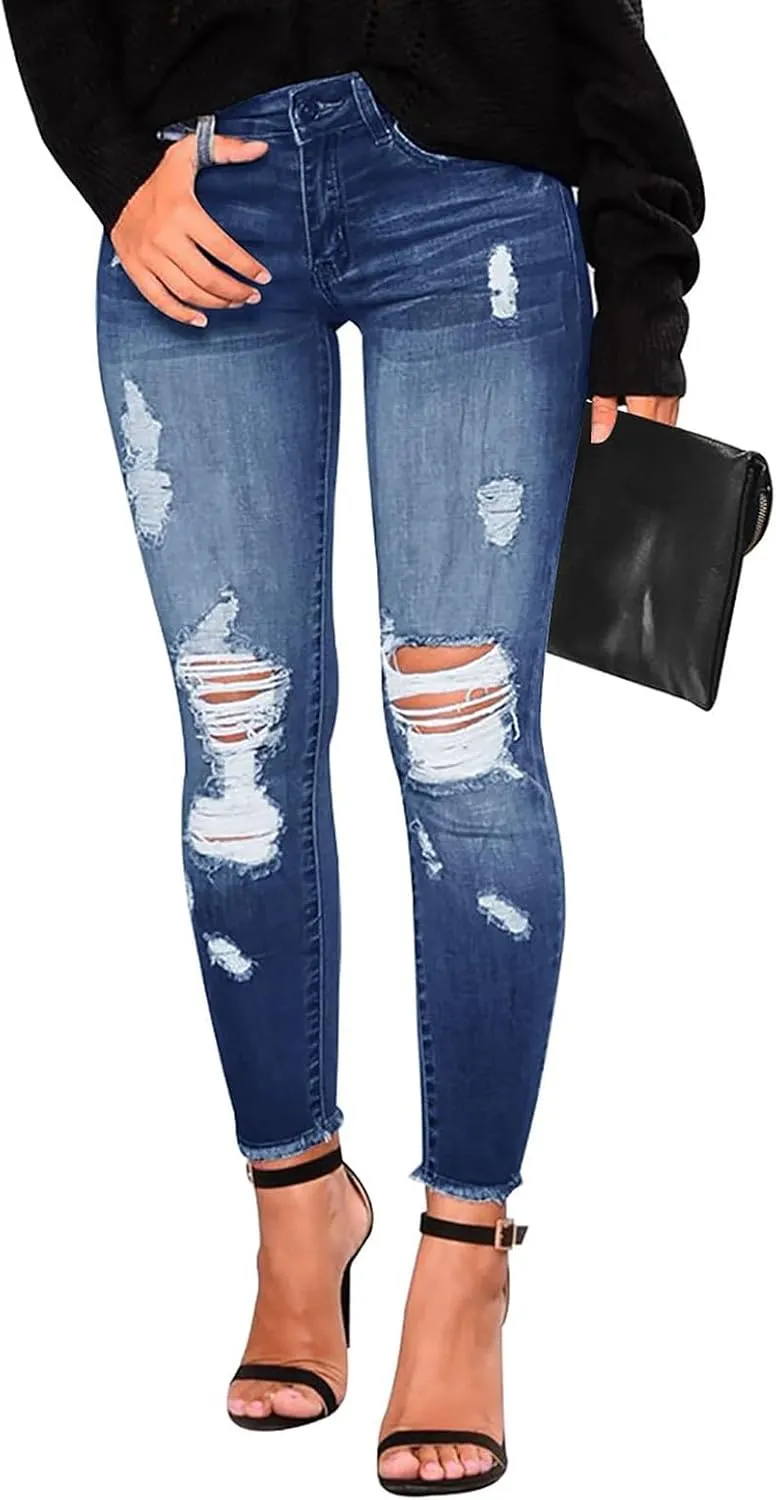 Skinny Jeans for Women High Waisted Ripped Stretchy Jeans Tummy Control Distressed Jeans Destroyed Denim Jeggings