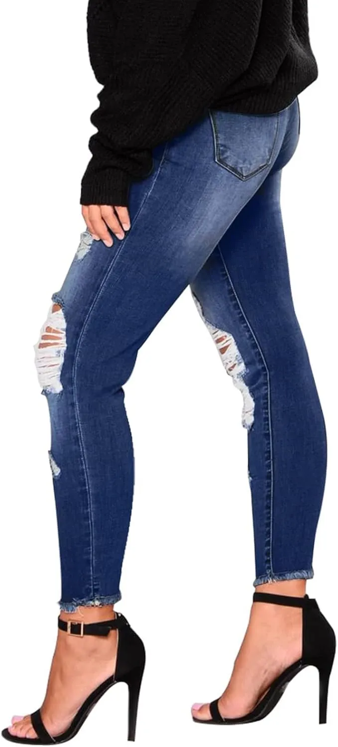 Skinny Jeans for Women High Waisted Ripped Stretchy Jeans Tummy Control Distressed Jeans Destroyed Denim Jeggings