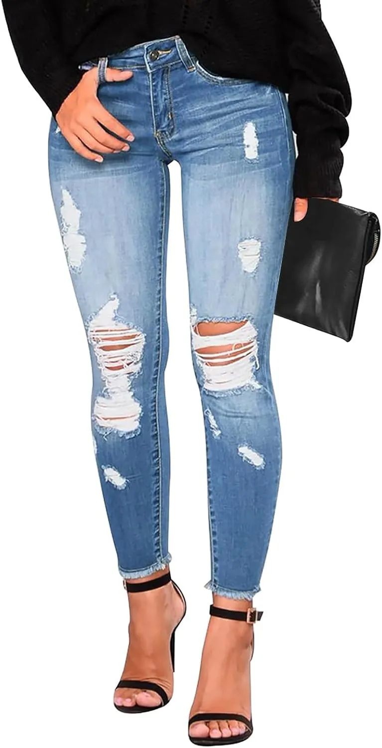 Skinny Jeans for Women High Waisted Ripped Stretchy Jeans Tummy Control Distressed Jeans Destroyed Denim Jeggings