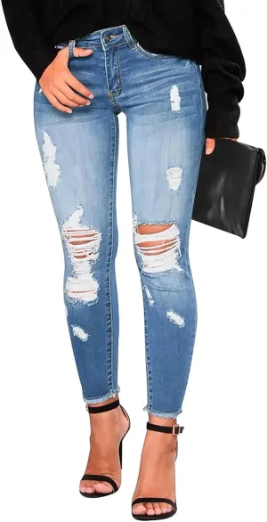 Skinny Jeans for Women High Waisted Ripped Stretchy Jeans Tummy Control Distressed Jeans Destroyed Denim Jeggings