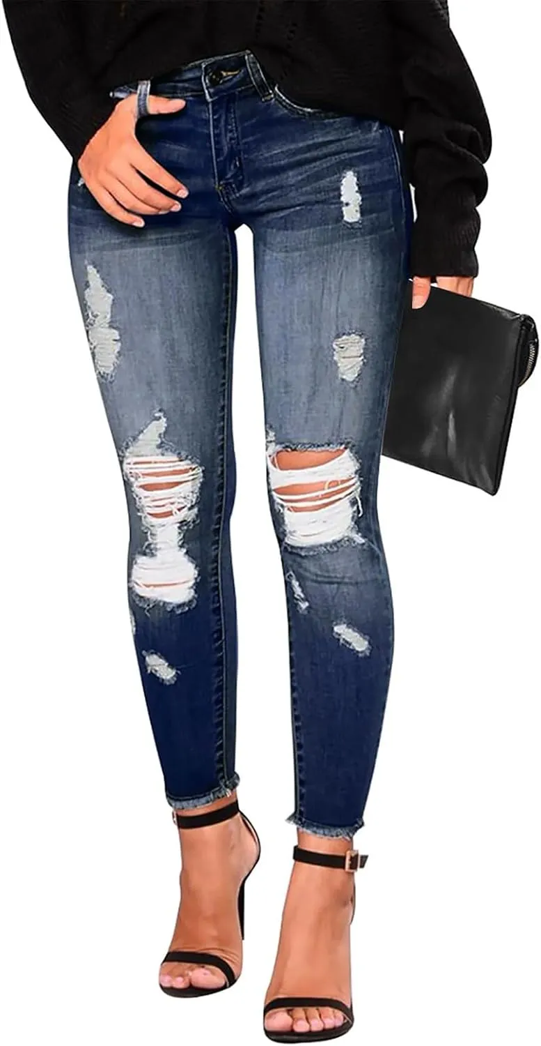Skinny Jeans for Women High Waisted Ripped Stretchy Jeans Tummy Control Distressed Jeans Destroyed Denim Jeggings