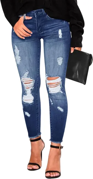 Skinny Jeans for Women High Waisted Ripped Stretchy Jeans Tummy Control Distressed Jeans Destroyed Denim Jeggings