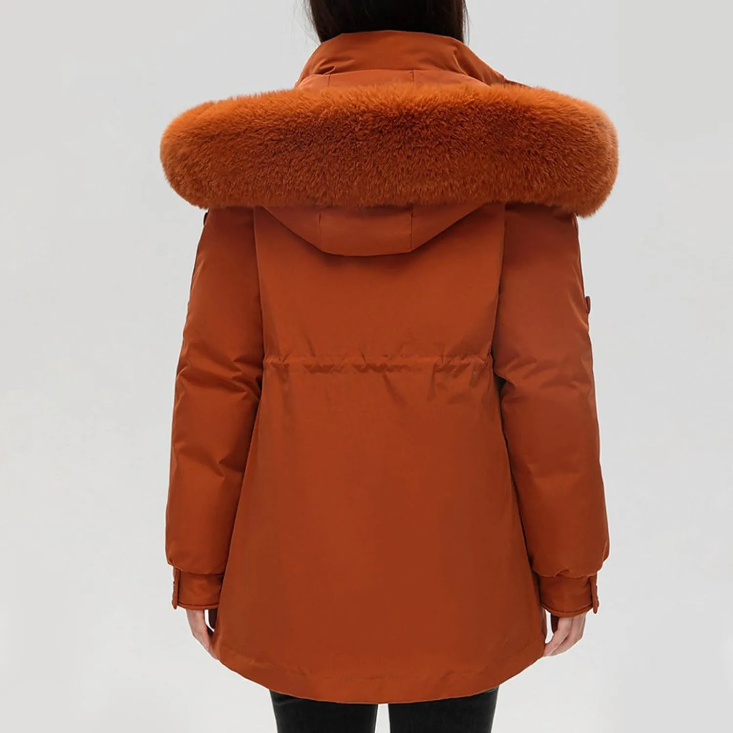 Snow Jackets for Women Winter Thermal Puffer Jacket Slim Fit Thickened Down Jackets Fuzzy Hooded Soild Parka Coats