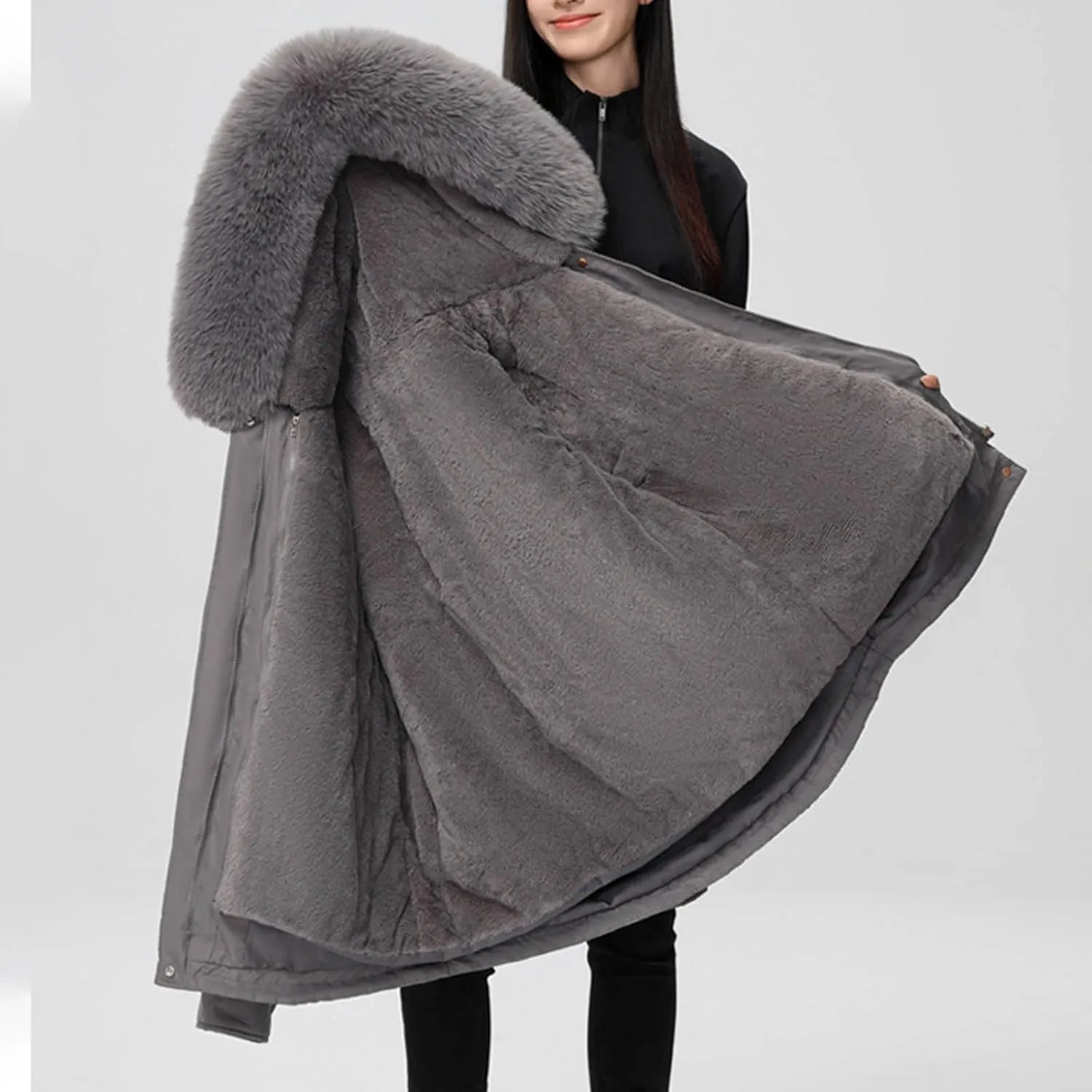 Snow Jackets for Women Winter Warm down Coats Plus Size Fuzzy Hooded Puffer Jackets Outdoor Waterproof Parka Coats