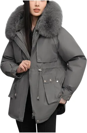 Snow Jackets for Women Winter Warm down Coats Plus Size Fuzzy Hooded Puffer Jackets Outdoor Waterproof Parka Coats