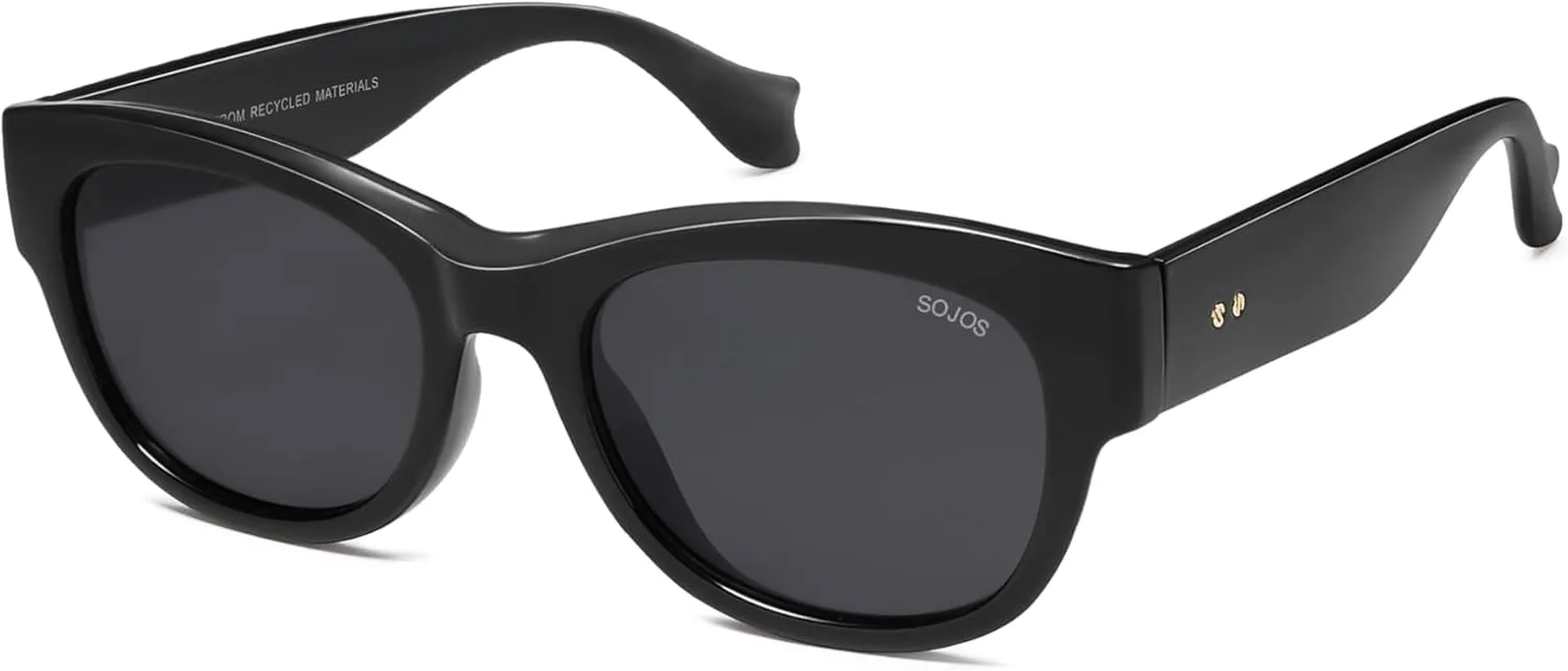 SOJOS Ocean Collection Classic Polarized Square Sunglasses for Women Men Recycled Plastic Frame Eco-Friendly UV400, Bloom