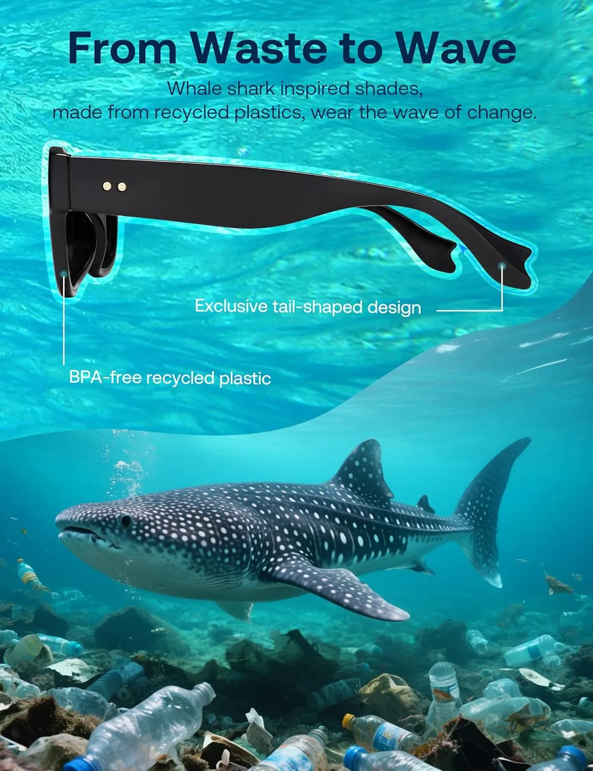 SOJOS Ocean Collection Classic Polarized Square Sunglasses for Women Men Recycled Plastic Frame Eco-Friendly UV400, Bloom