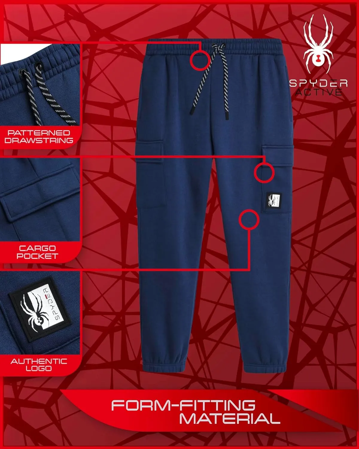 Spyder Mens Sweatpants - Athletic Fleece Cargo Joggers for Men with Pockets and Drawcord for Casual Workout (S-XXL)