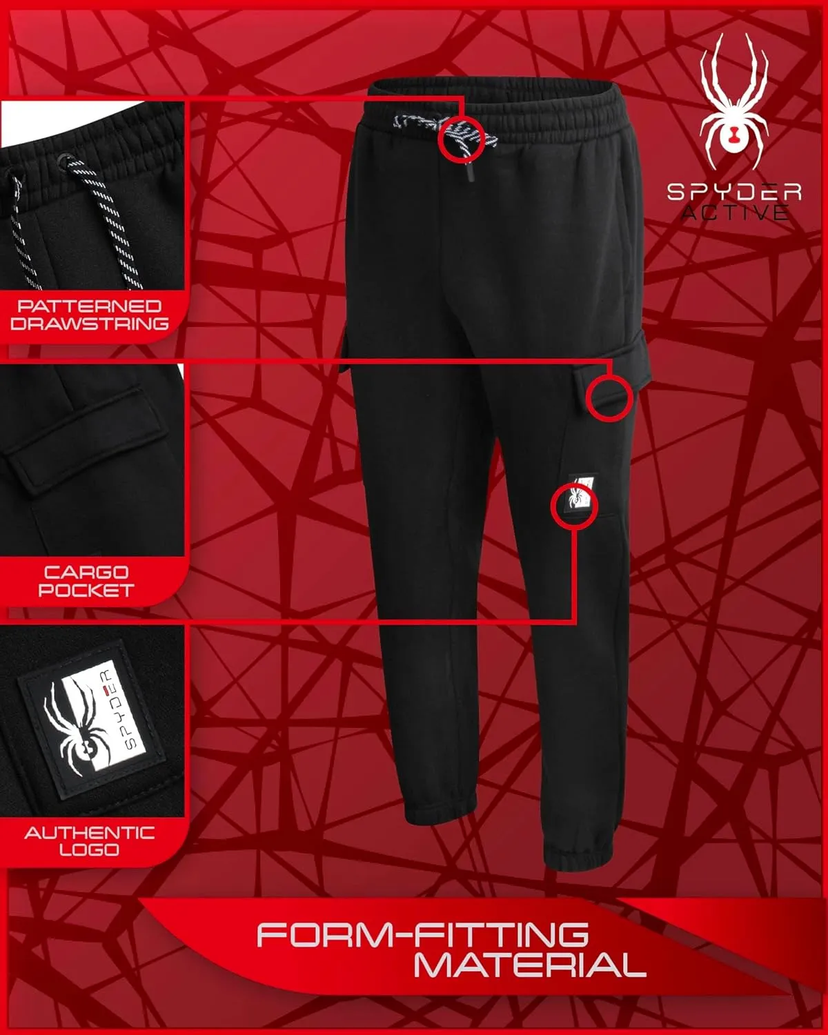 Spyder Mens Sweatpants - Athletic Fleece Cargo Joggers for Men with Pockets and Drawcord for Casual Workout (S-XXL)