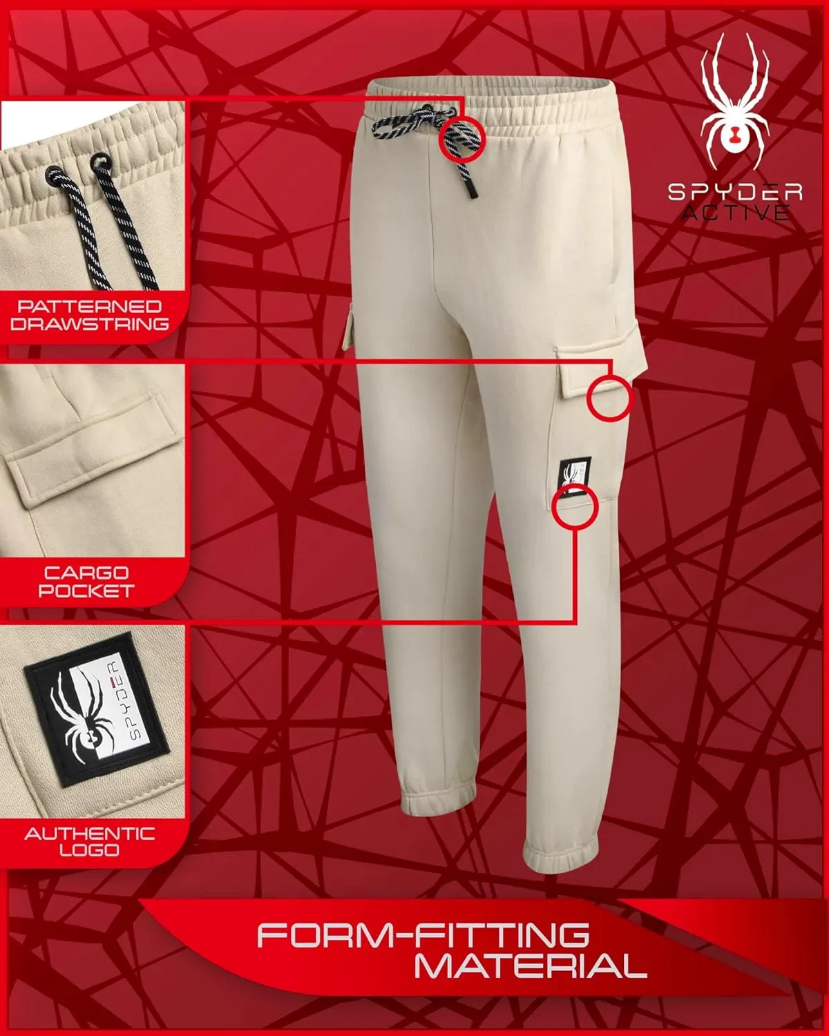 Spyder Mens Sweatpants - Athletic Fleece Cargo Joggers for Men with Pockets and Drawcord for Casual Workout (S-XXL)