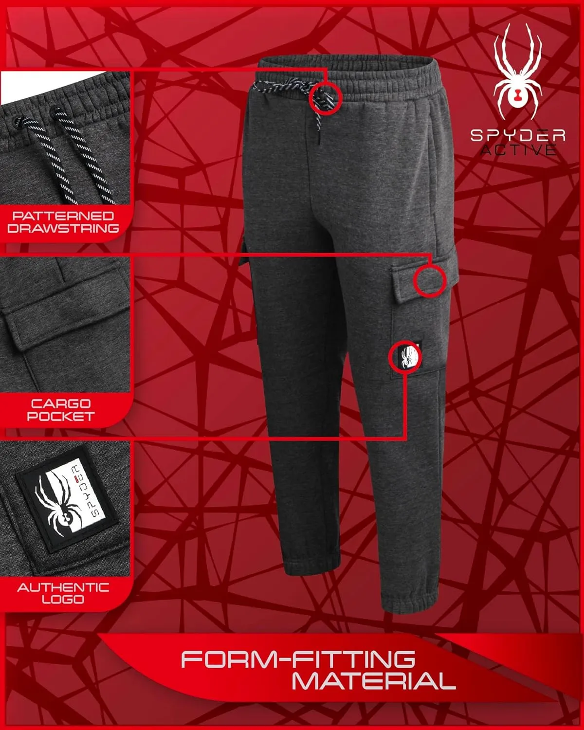 Spyder Mens Sweatpants - Athletic Fleece Cargo Joggers for Men with Pockets and Drawcord for Casual Workout (S-XXL)