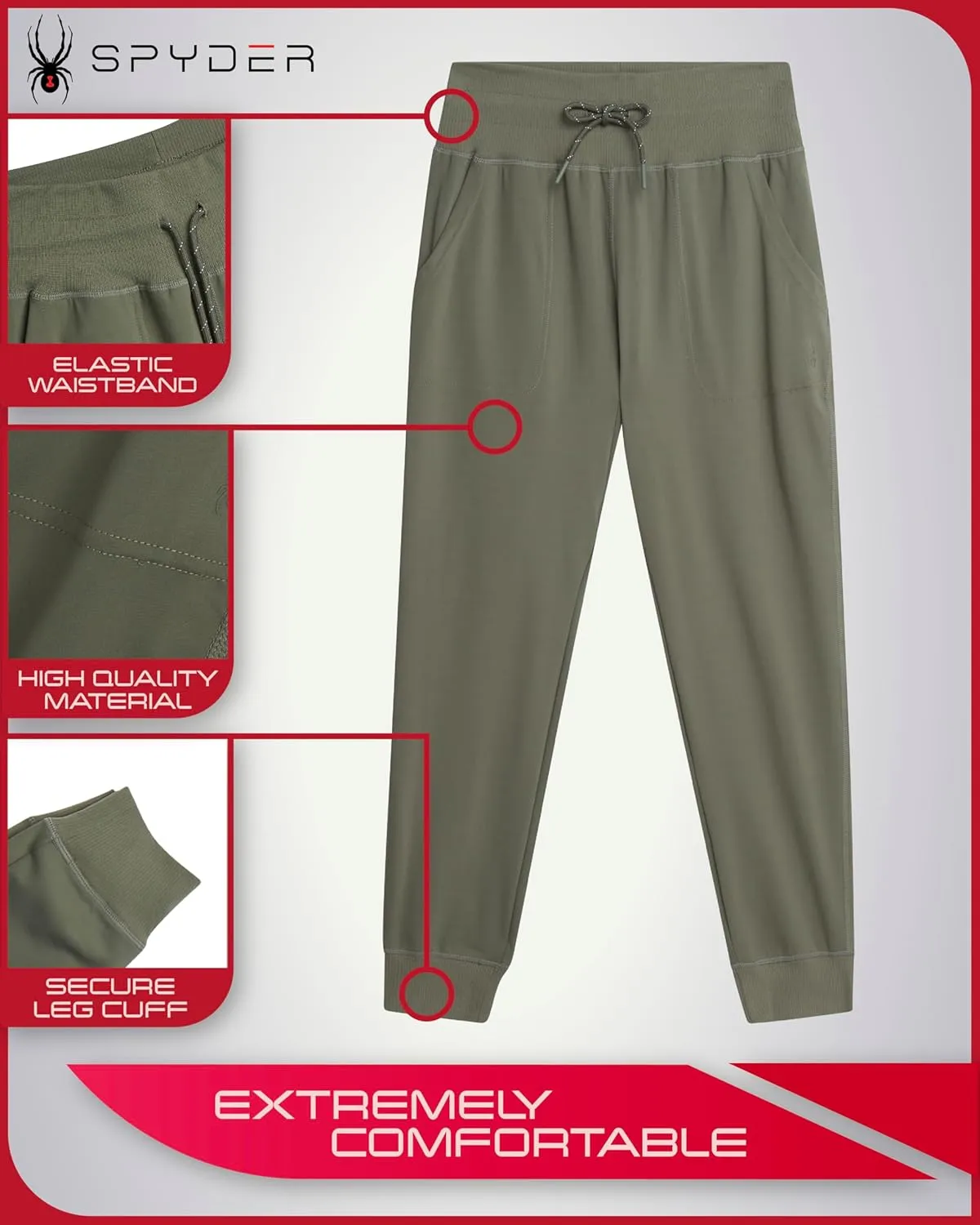Spyder Women's Jogger Sweatpants - High Waisted Fleece Lined Athletic Joggers with Pockets for Casual Workout (Sizes: S-XL)