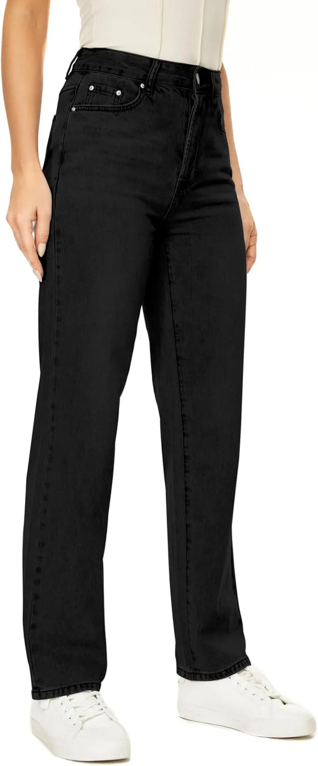 Straight Leg Jeans for Women High Waisted Relaxed Fit Button Fly Distressed Boyfriend Mom Jeans