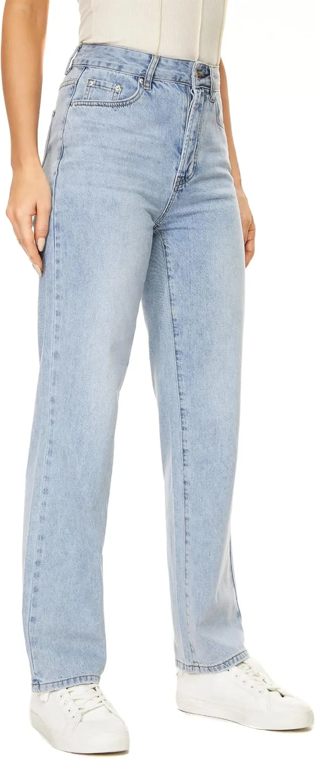 Straight Leg Jeans for Women High Waisted Relaxed Fit Button Fly Distressed Boyfriend Mom Jeans