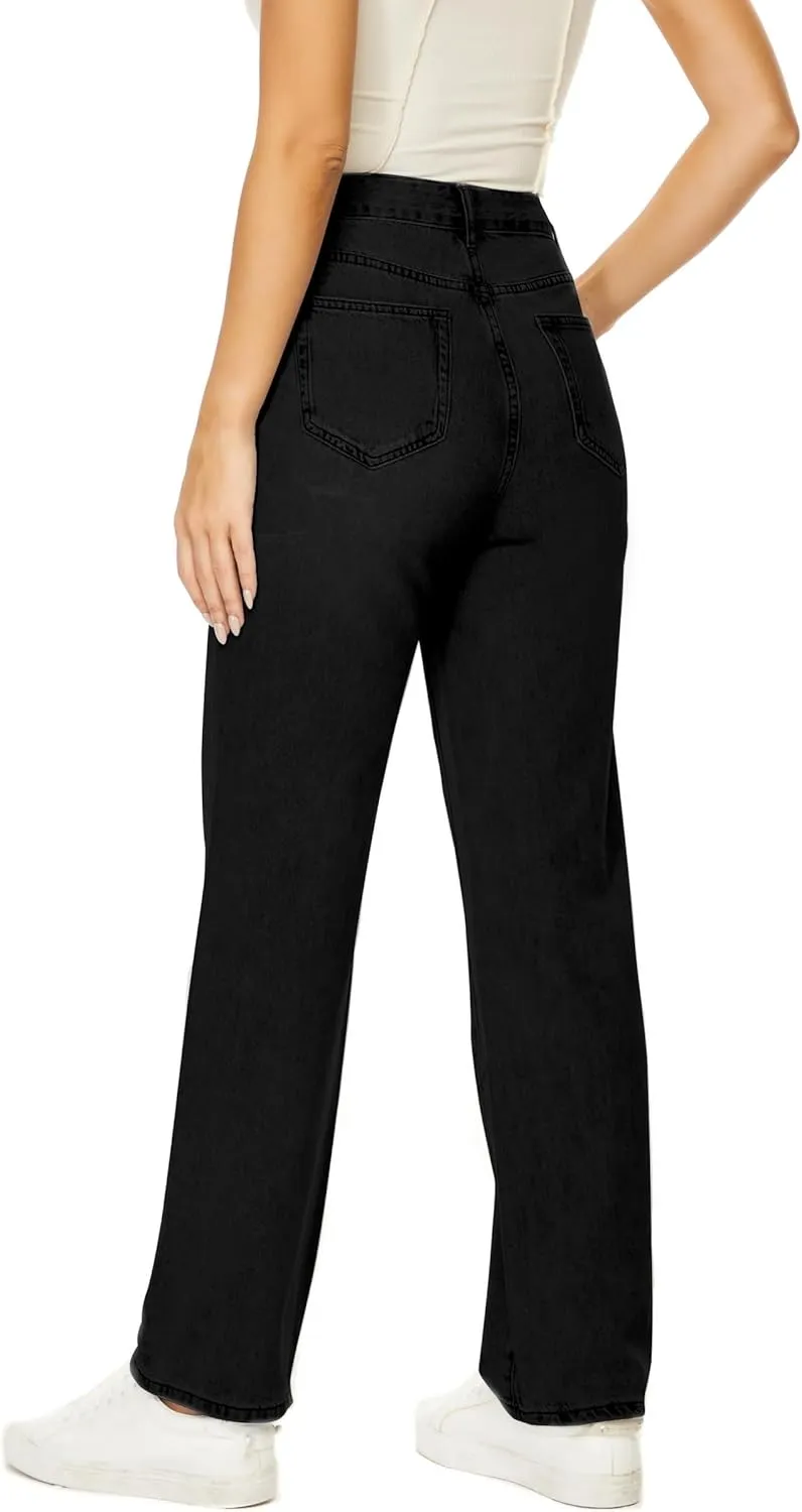 Straight Leg Jeans for Women High Waisted Relaxed Fit Button Fly Distressed Boyfriend Mom Jeans