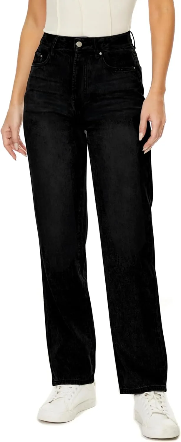 Straight Leg Jeans for Women High Waisted Relaxed Fit Button Fly Distressed Boyfriend Mom Jeans