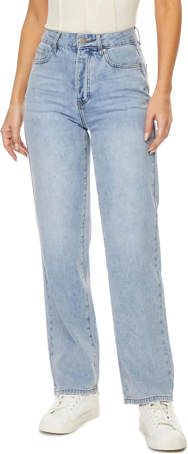 Straight Leg Jeans for Women High Waisted Relaxed Fit Button Fly Distressed Boyfriend Mom Jeans
