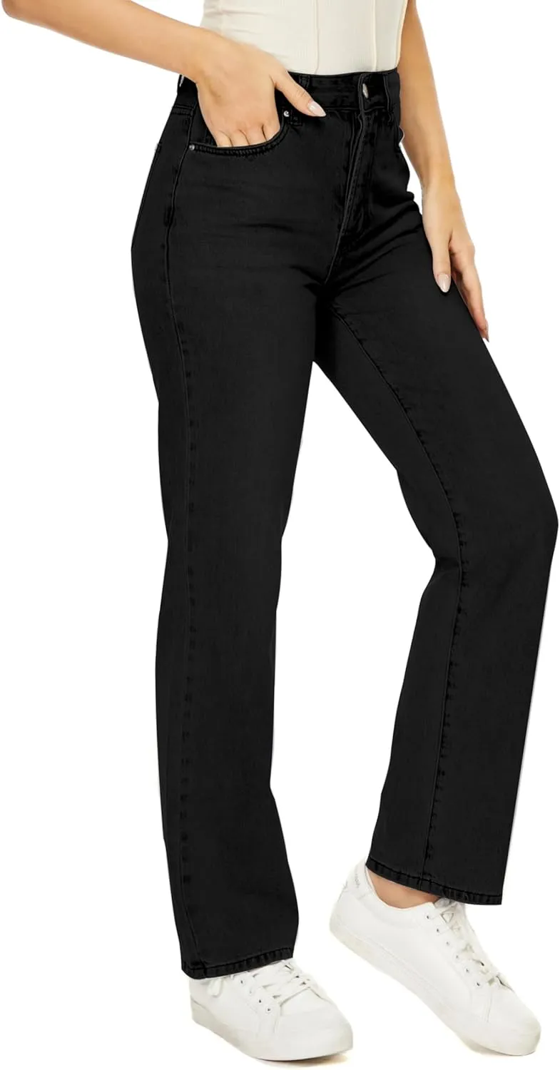 Straight Leg Jeans for Women High Waisted Relaxed Fit Button Fly Distressed Boyfriend Mom Jeans