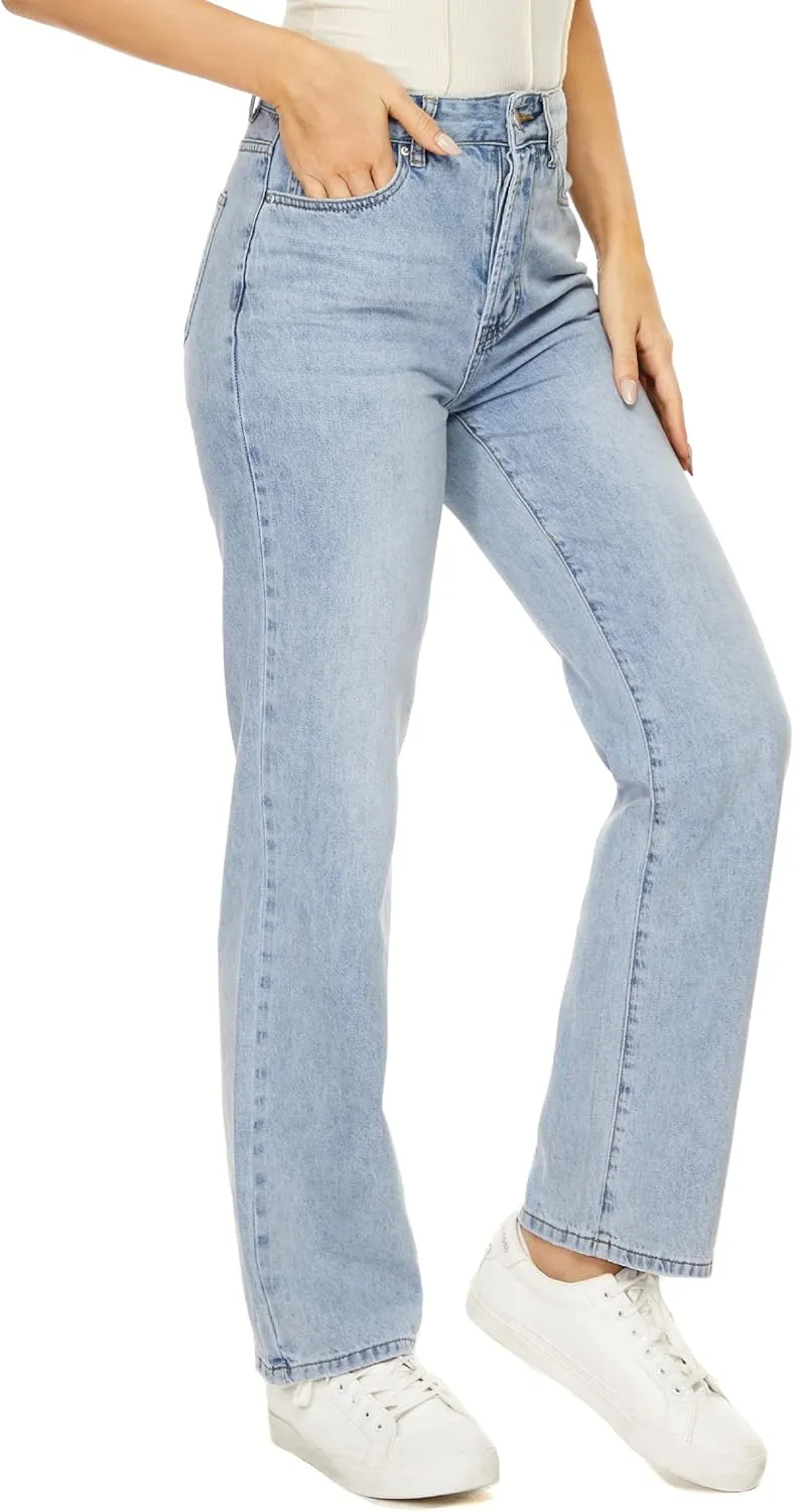 Straight Leg Jeans for Women High Waisted Relaxed Fit Button Fly Distressed Boyfriend Mom Jeans