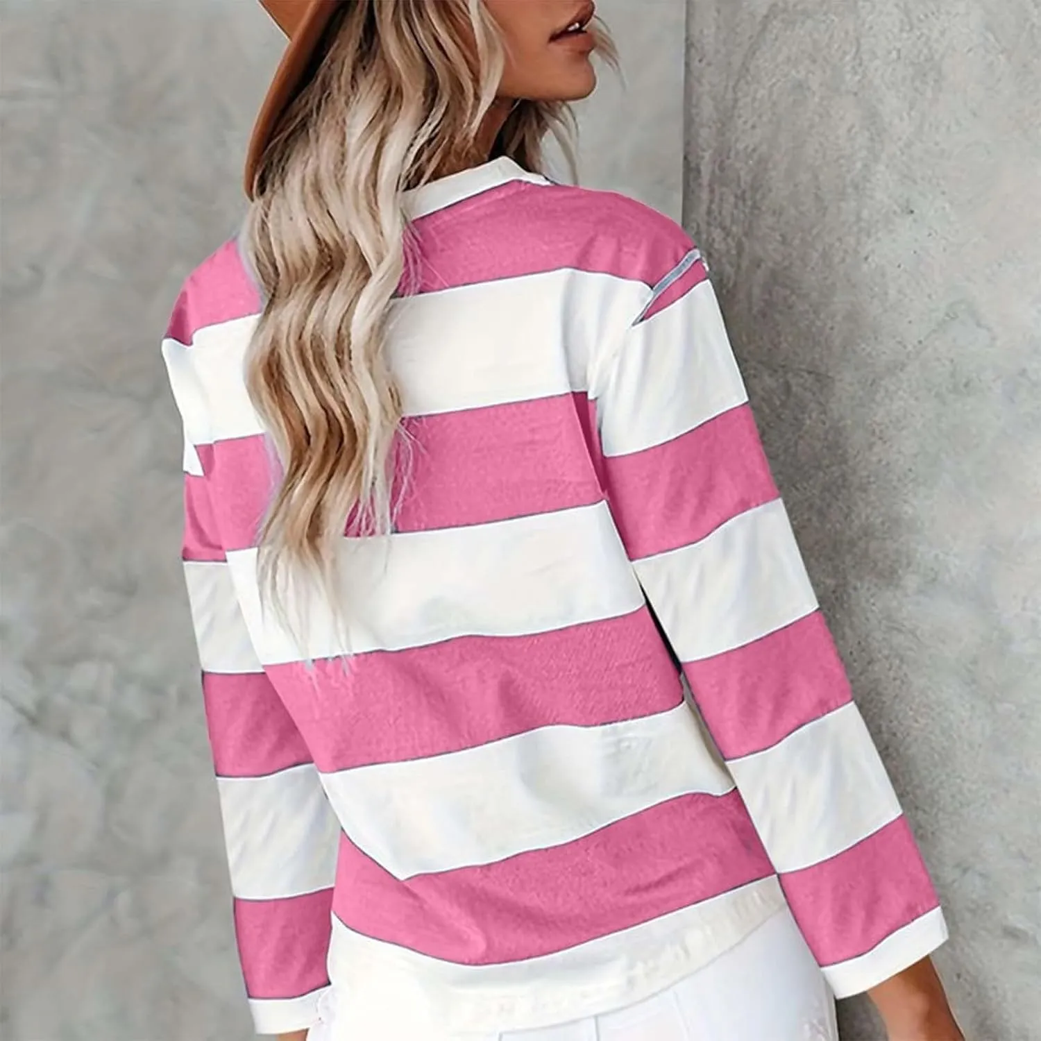 Striped Fall Sweatshirt for Women Long Sleeve Crew Neck Shirts Casual Orange and White Shirt Causal Basic Tops