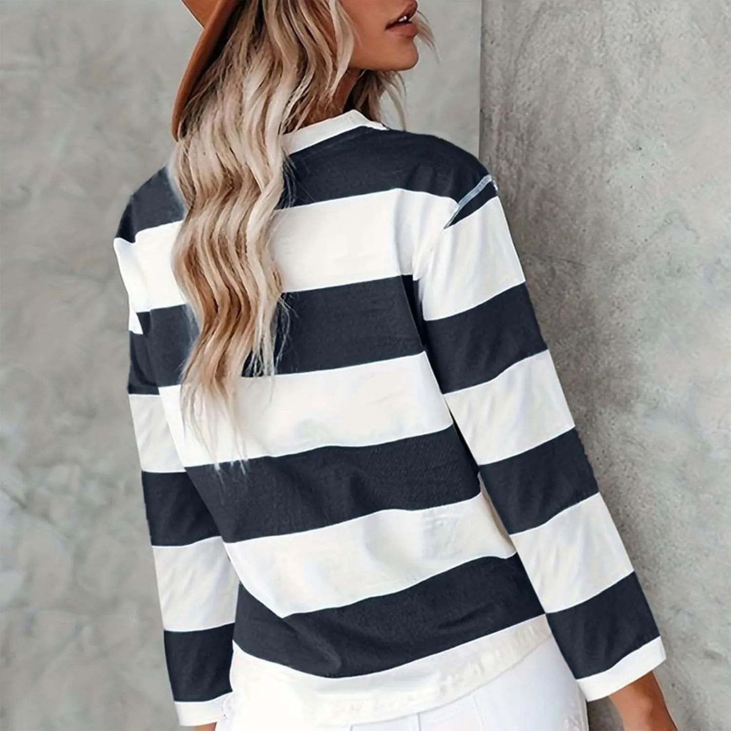 Striped Fall Sweatshirt for Women Long Sleeve Crew Neck Shirts Casual Orange and White Shirt Causal Basic Tops