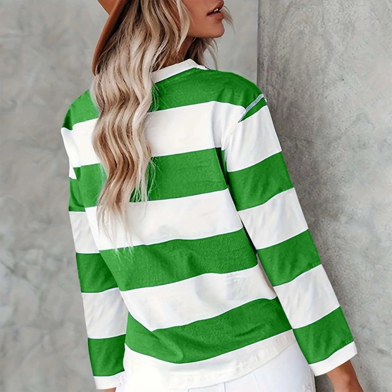 Striped Fall Sweatshirt for Women Long Sleeve Crew Neck Shirts Casual Orange and White Shirt Causal Basic Tops