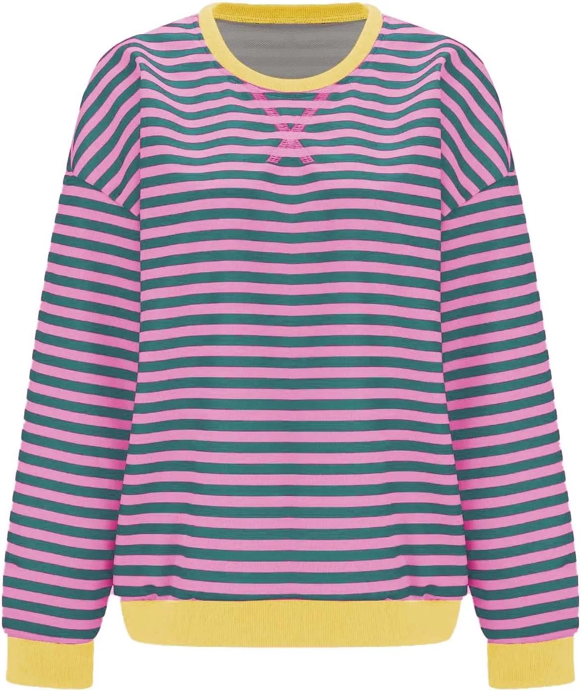 Striped Sweatshirt Women Oversized Striped Color Block Long Sleeve Crew Shirt Women Casual Loose Pullover hirt Top